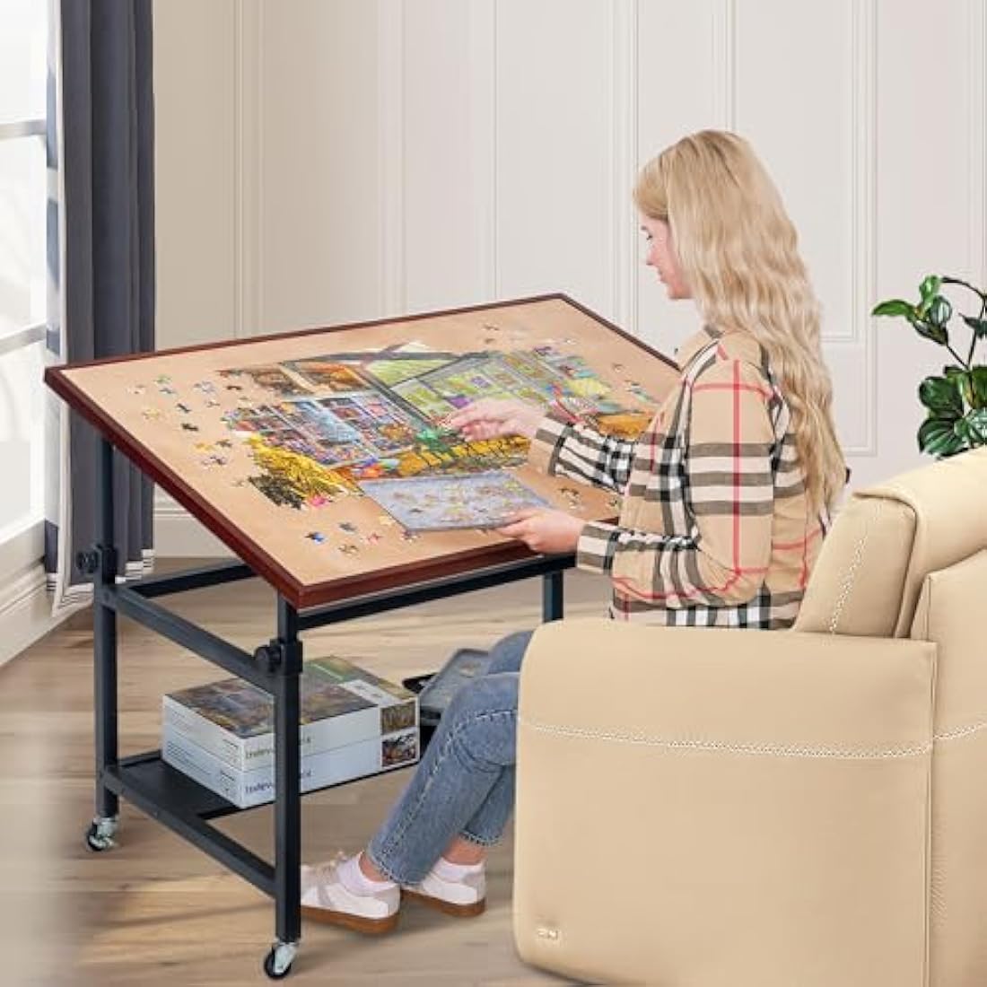 Lavievert Jigsaw Puzzle Board with Cover, Angle & Height Adjustable Puzzle Board Easel with Open Storage Shelf, Large Tilting Jigsaw Tables with 4 Rolling Wheels for Up to 1500 Piece Puzzles