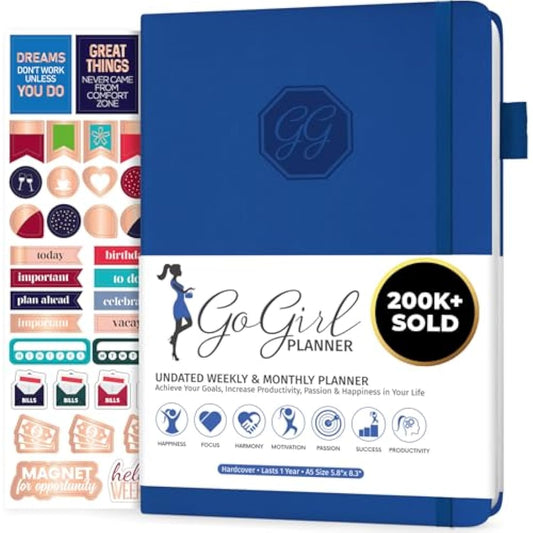 GoGirl Planner and Organizer for Women – Compact Weekly Planner, Goals Journal & Agenda to Improve Time Management & Productivity (Royal Blue)