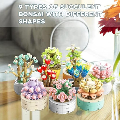 JMBricklayer Succulent Plants Building Blocks Sets for Adults, Flowers Office Room Decor Succulent Bonsai Toys, Botanical Collection Model Kits, Gifts for Women Men Her Him (750Pcs)
