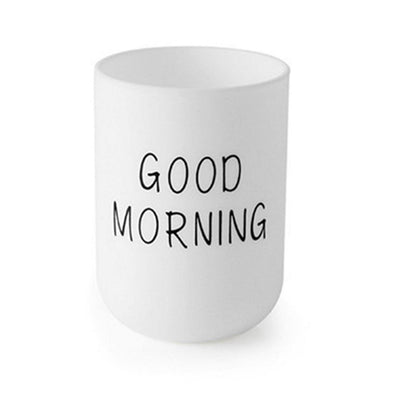 ALEOHALTER Toothbrush Holder, Good Morning Cup Toothbrush Cup, Home Travel Bathroom Washing Toothpaste Holder Plastic Tumbler Cup(White)