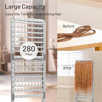 Adjustable Braiding Hair Rack 280 Pegs, 2-Sided Braid Rack for Hair Braiding, Height Adjustable Hair Separator Stand with Wheels, Pink Standing Braid Rack for Braiders Standing for Stylists