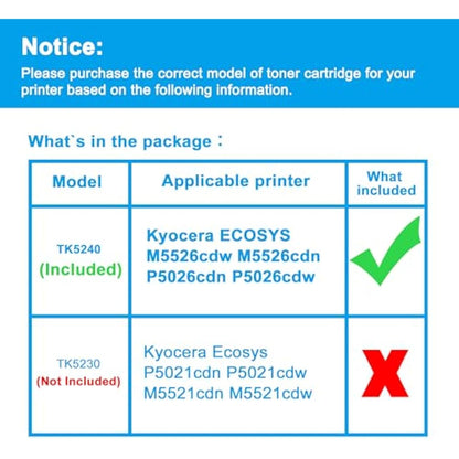 LCL Compatible Toner Cartridge TK-5240 TK-5240K TK-5240C TK-5240M TK-5240Y 1T02R70NL0 1T02R7CNL0 1T02R7BNL0 (4 KCMY) Replacement for Kyocera ECOSYS M5526 M5526cdw M5526cdn P5026 P5026cdn P5026cdw