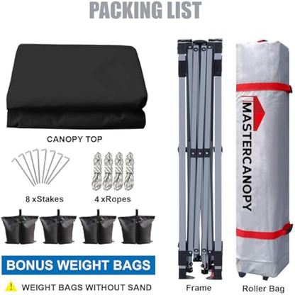 MASTERCANOPY Durable Ez Pop-up Gazebo Tent with Roller Bag (2.5x2.5M,Black)