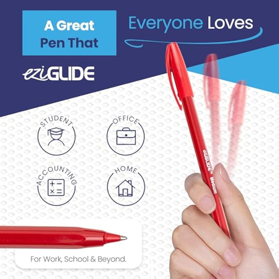 Eziglide 100-Pack Ballpoint Pen Set, 5 Assorted Colours – Medium Point Nib (1.0mm) for Smooth Writing – Multipack Fine Ballpoint Pens for Home, Office, Work, School & Colourful Writing