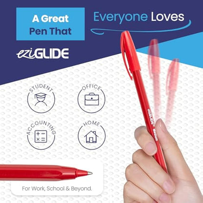 Eziglide 100-Pack Ballpoint Pen Set, 5 Assorted Colours – Medium Point Nib (1.0mm) for Smooth Writing – Multipack Fine Ballpoint Pens for Home, Office, Work, School & Colourful Writing