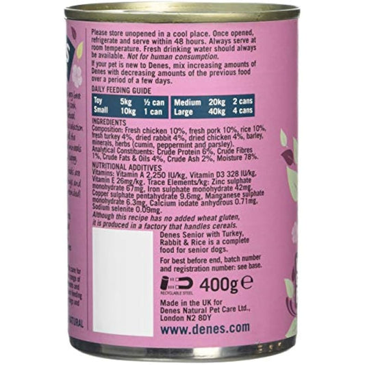 Denes Complete Senior Wet Dog Food Turkey Rabbit and Rice, 12 x 400 g