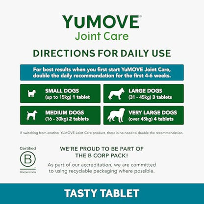 YuMOVE Joint Supplement for Working Dogs, Joint Care, Essential Dog Hip and Joint Aid with Glucosamine, Chondroitin, Green Lipped Mussel, All Ages and Breeds, 480 Tablets