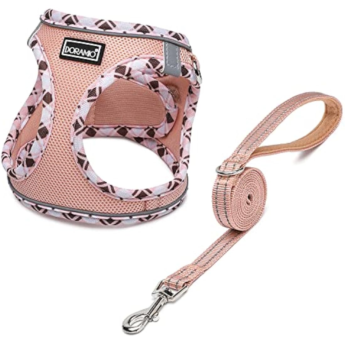 DORAMIO Step-in Dog Harness and Leash Set, Soft Mesh No-Chock Reflective Breathable Easy Walk Lightweight Vest Harnesses with Safety Buckle for Small Dogs, Cats, Puppies (Champagne, L)