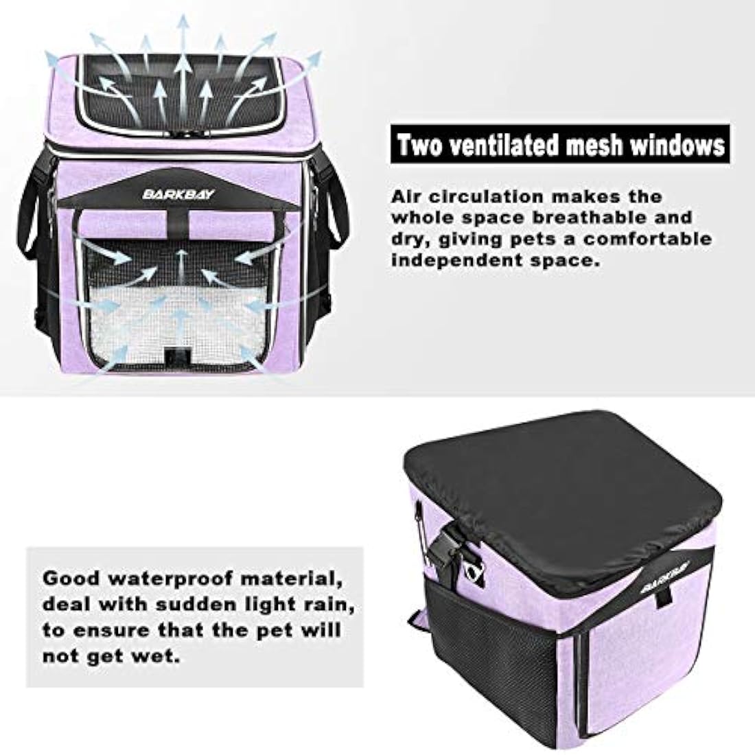 BARKBAY Dog Bike Basket Carrier, Expandable Foldable Soft-Sided Dog Carrier, 2 Open Doors, 5 Reflective Tapes, Pet Travel Bag, Safe and Easy for Small Medium Cats and Dogs (Purple)