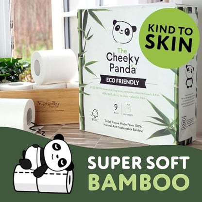 The Cheeky Panda Bamboo Toilet Paper – 9 Rolls of Toilet Paper | Plastic Free Packaging and Sustainable Toilet Tissue | 100% Compostable