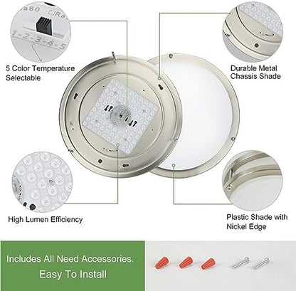 DINGLILIGHTING 30W LED Ceiling Light Fixture, 13 in Flush Mount Ceiling Lights, Brushed Nickel Round Lamp for Living Room, Bedroom, Kitchen, Hallway,3000-6000K 5 Color Adjustable, Super Bright