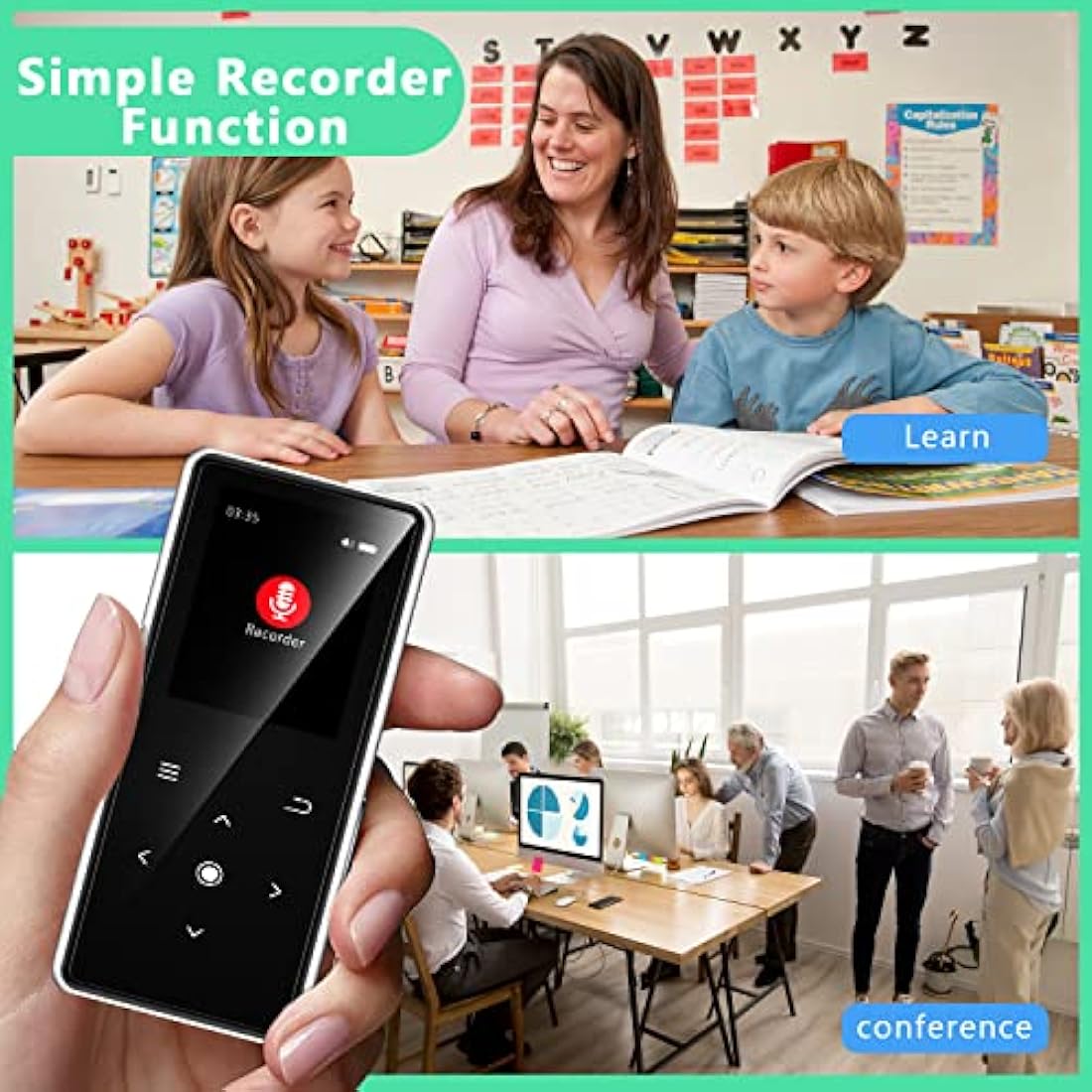 64GB MP3 Player with Bluetooth 5.2, AiMoonsa Music Player with Built-in HD Speaker, FM Radio, Voice Recorder, HiFi Sound, E-Book Function, Earphones Included