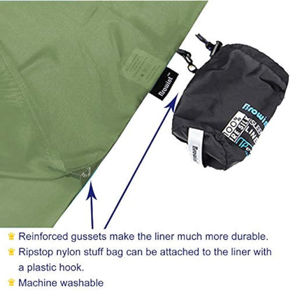 BROWINT Silk Sleeping Bag Liner, Silk Sleep Sack, Extra Wide 220x110cm, Lightweight Travel Sheet for Hotels, Sleeper with Reinforced Gussets