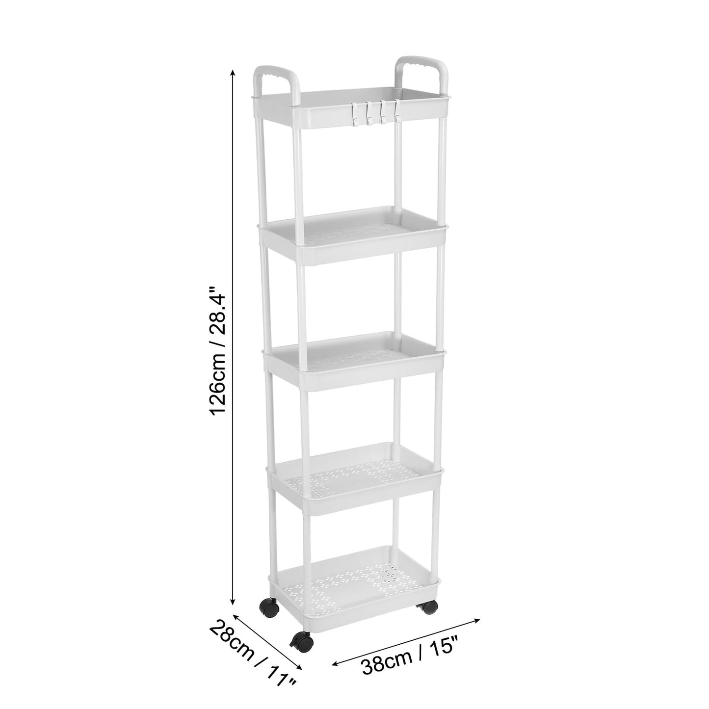 PATIKIL 5-Tier Rolling Utility Cart with Handle, Storage Shelves Organizer Cart Movable Storage Organizer with Wheels for Room Office Kitchen