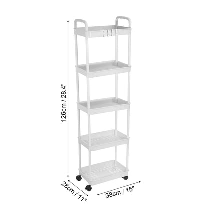 PATIKIL 5-Tier Rolling Utility Cart with Handle, Storage Shelves Organizer Cart Movable Storage Organizer with Wheels for Room Office Kitchen
