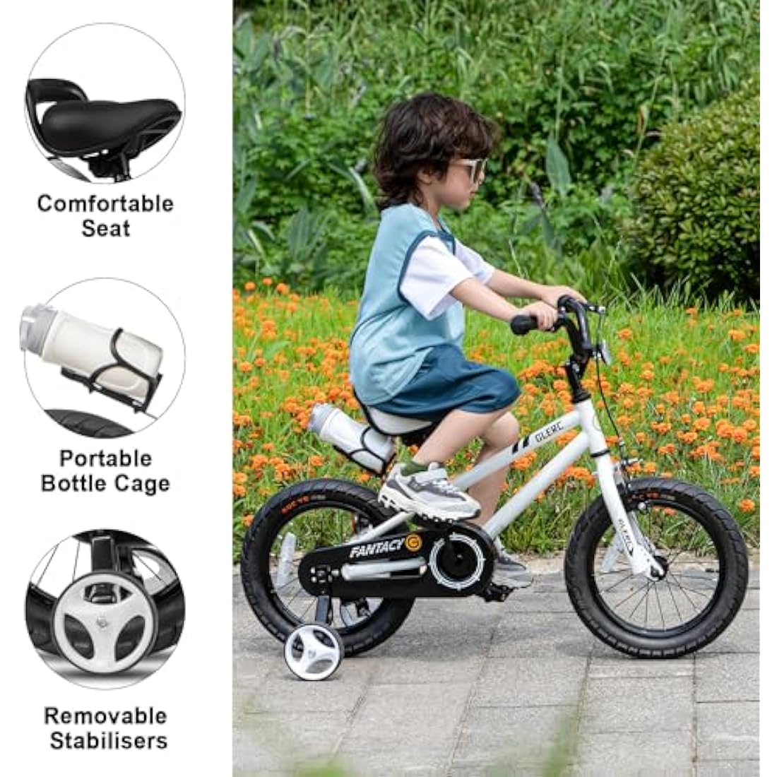 Glerc Fantacy 12 14 16 18 20 Inch Kids Bike for 2-14 Years Old Boys Girls with Water Bottle Holder & Stabilisers, Multiple Colors