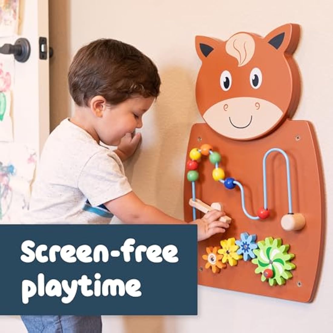 SPARK & WOW Horse Activity Wall Panel | Toddler Activity Centre | Wall-Mounted Toy for Kids Aged 18M+ | Decor for Bedrooms, Nurseries and Play Areas