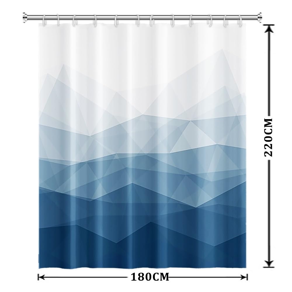 Xiaoterna Modern Concise Blue Shower Curtain Abstract Contemporary Aesthetics Waterproof Bathroom Curtain 3D Shadow White Geometric Lines Washable