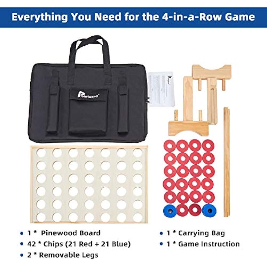 Pointyard 26*22In Giant Wooden 4 in a Row Toy, Outdoor Game for Family Fun, Yard Game for Adults and Kids, Toys with 42 Pcs Chips & Durable Carrying Bag, Halloween Party Game Gifts for Kids and Adults