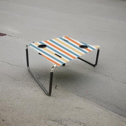 Neso Portable Beach Table with Cup Holders, Cell Phone Pockets, Lightweight for Picnics and Parks (Vintage Stripes)