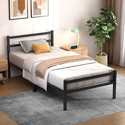 Yornoli Single Bed Frames with Headboard 3ft Black Metal Small Single Bed Frame with Storage for Adult Teenagers Heavy Duty Non-Slip with Steel Slats No Box Spring Needed