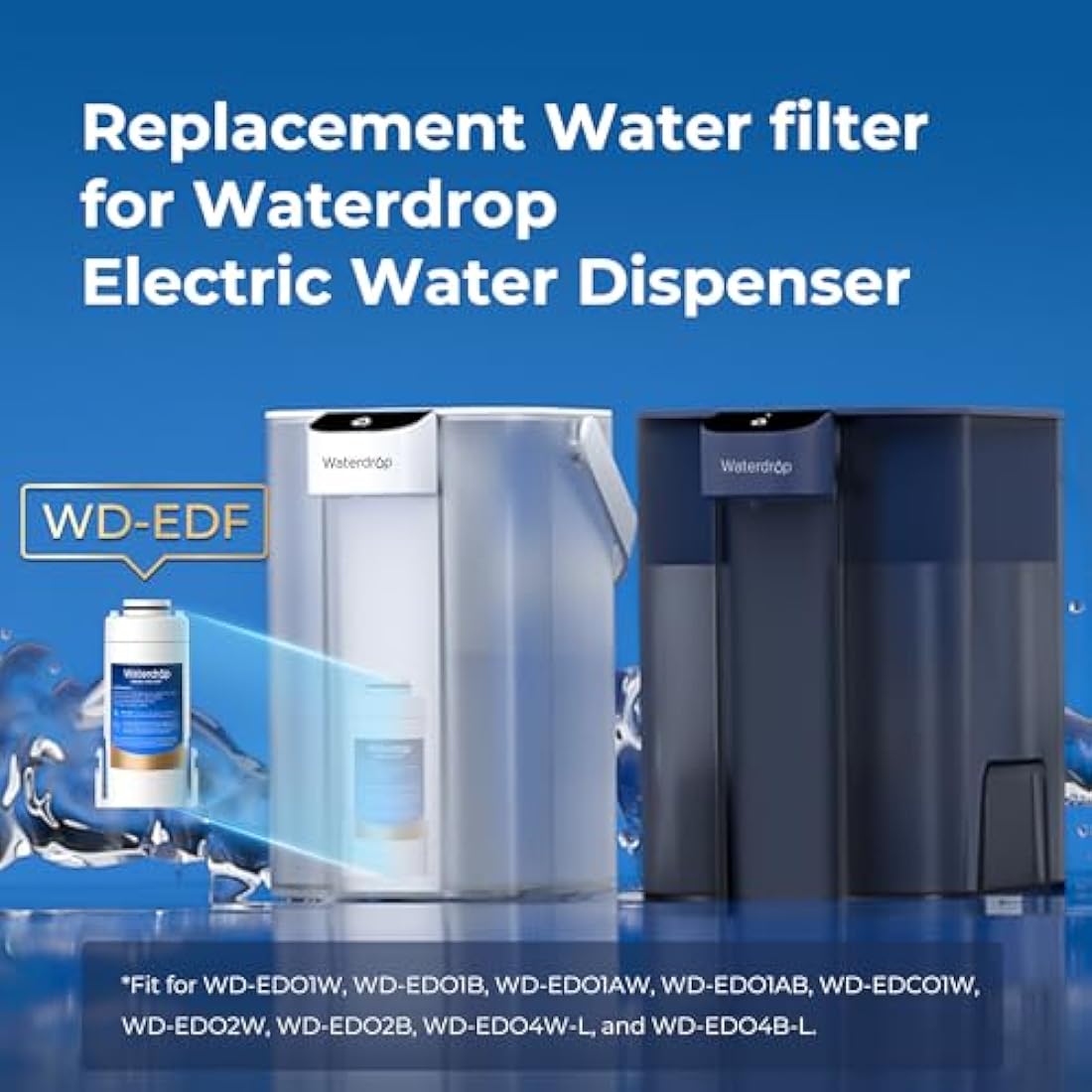 Waterdrop WD-EDF Replacement Filters for Waterdrop Instant Water Filter Jug, WD-ED01, WD-ED02, WD-ED04, Last Up to 3 Months or 757 litres (Pack of 3)