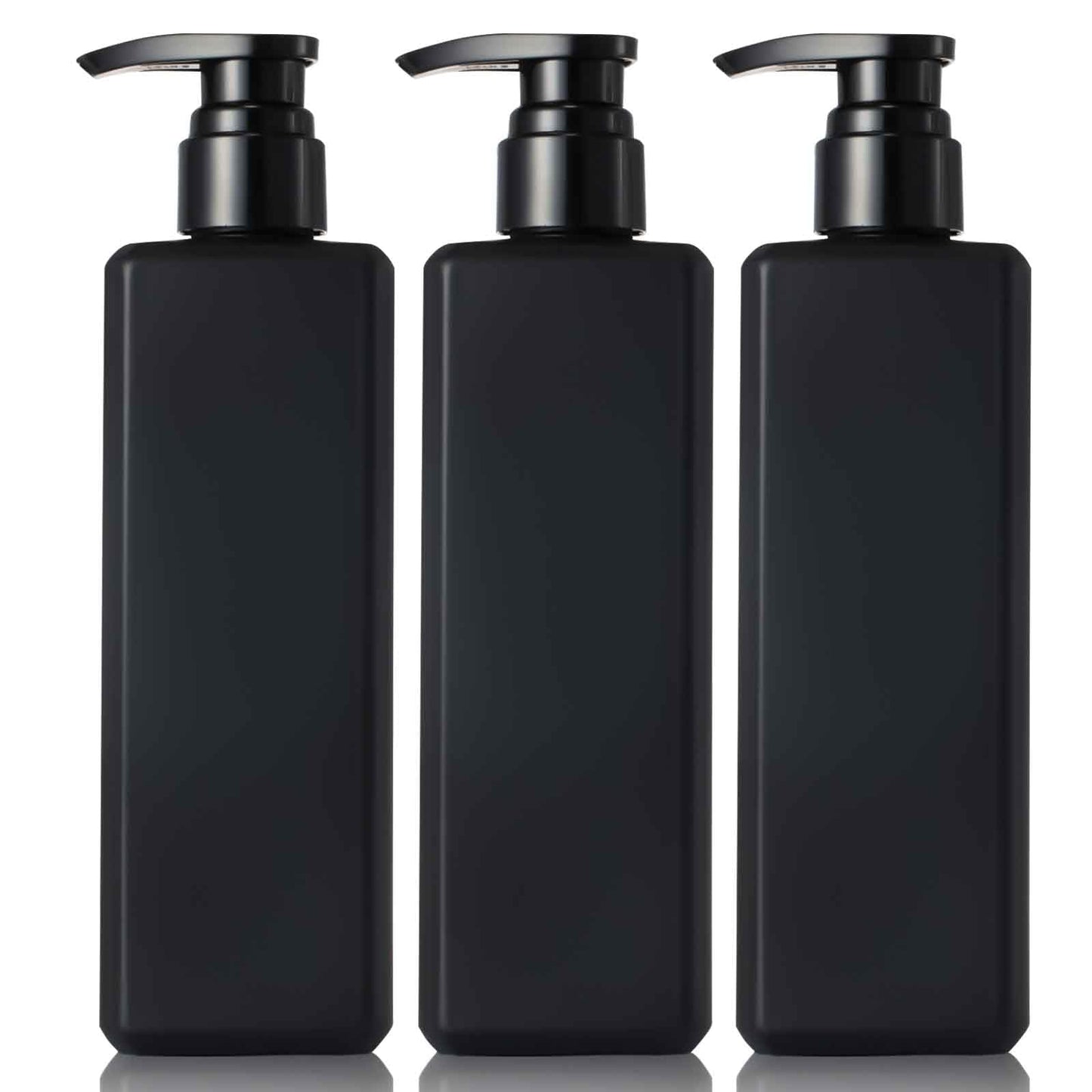 MUNSKT 3 Pack Shampoo and Conditioner Dispenser, 500ml Refillable Soap Lotion Bottles with Pump for Kitchen Bathroom Shower, Square Matte Black
