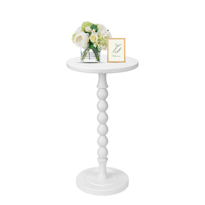 Lampaggio Round Side Table for Small Spaces, Drink Table with Oak Wood Pedestal, Modern End Table Nightstand for Living Room, Bedroom, Office