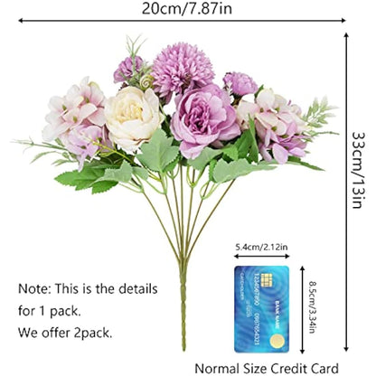 Artificial Flowers, 2 Pcs Fake Peony Silk Light Purple Hydrangea Bouquet Decor Plastic Carnations Daisy Realistic Flower Arrangements Wedding Decoration Table Centerpieces,for Home Office Party Decor