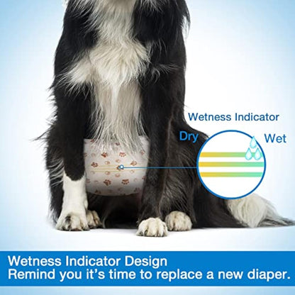 Pet Soft Dog Nappies Male- 50 Counts Disposable Male Dog Wraps, Super Absorbent Puppy Dog Diapers Incontinence Nappy Wraps with Wetness Indicator (M-50 Count)