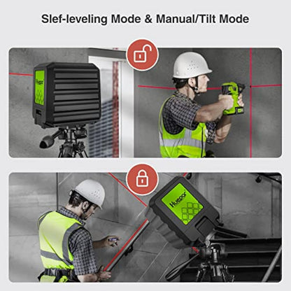 Huepar Self-Leveling Laser Level with Red Beam Cross Line Laser - Vertical and Horizontal Line, 100ft Alignment Tool for Picture Hanging and DIY Application, Battery Included