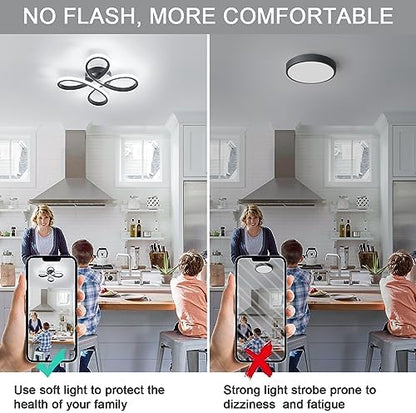 Dorlink LED Ceiling Light, Modern Flower Ceiling Lights Black Chandeliers Ceiling lamp, 3000/4500/6500K 3 Color Small Flush Ceiling Light for Bedroom, Living Room, Kitchen, Hallway, Bathroom, Porch