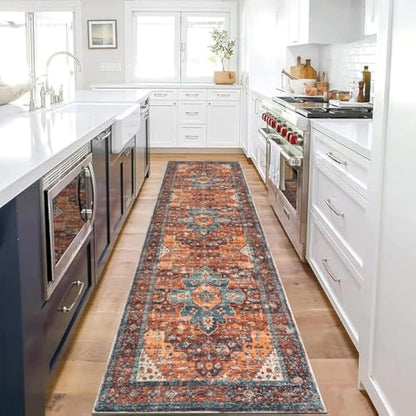 SHACOS Extra Long Runner Rugs for Hallway 60 x 300 cm Non Slip Vintage Hall Runners Narrow Rugs Washable Boho Carpet Runners for Hallway Entryway Kitchen, Red
