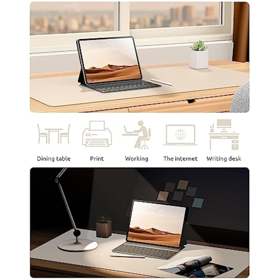 YSAGi Leather Desk Mat, Large Mouse Mat, Non-Slip Desk Pad, Waterproof PU Leather Table Protector Writing Pad for Office and Home (60 x 35 cm, Beige)