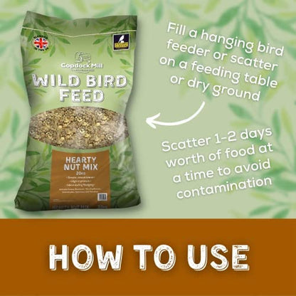 Copdock Mill Peanuts & Sunflower Hearts Bird Food 20kg - Hearty Nut Mix Bird Seed Blend with Sunflower Hearts and Peanuts for Wild Birds - High in