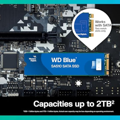WD Blue SA510 250GB M.2, SATA SSD, up to 555 MB/s, Includes Acronis True Image for Western Digital, Disk & Cloning Migration, Flexible backup & recovery, ransomware protection