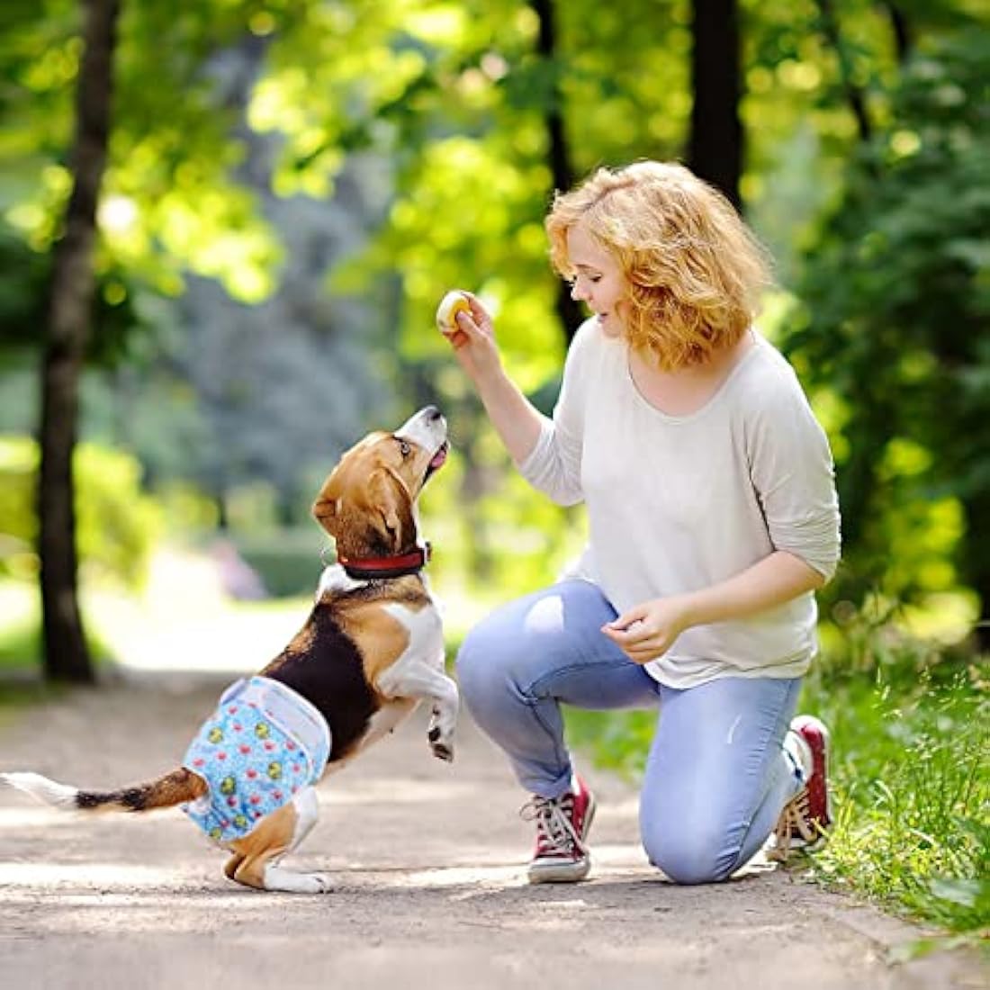 Medo 3 Packs Reusable Dog Nappies, Super Absorbent Washable Dog Diapers Puppy Sanitary Wraps Panties for Female Pet Incontinence and Long Travels 50-60 cm/19.7-23.6 inch (L), pink+blue+yellow