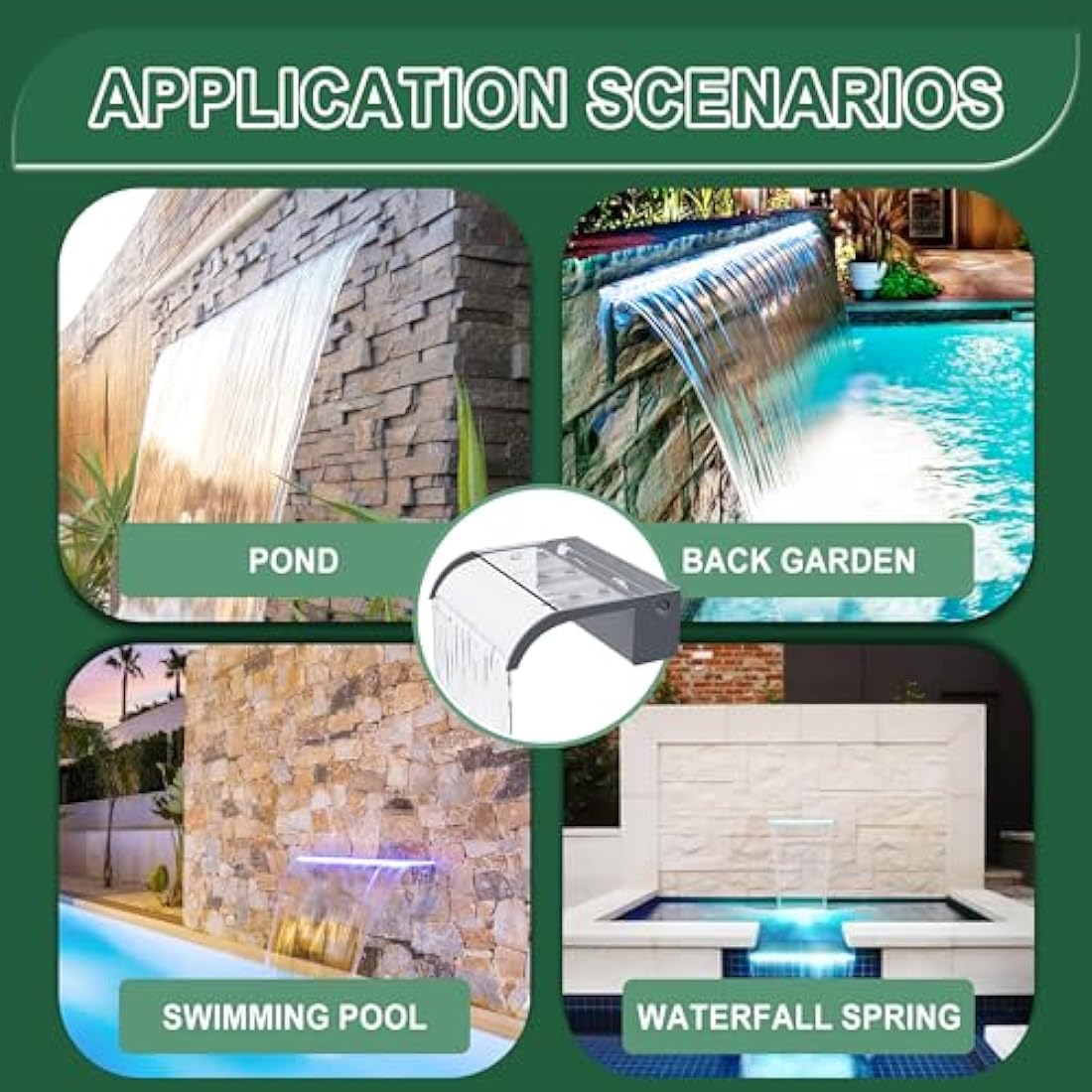 LONGRUNNEW Pond Waterfall Blade Kit, 90cm Acrylic Pool Fountain with Accessories, Width 18cm Curved Outlet Spillway for Garden Patio Pond Decoration