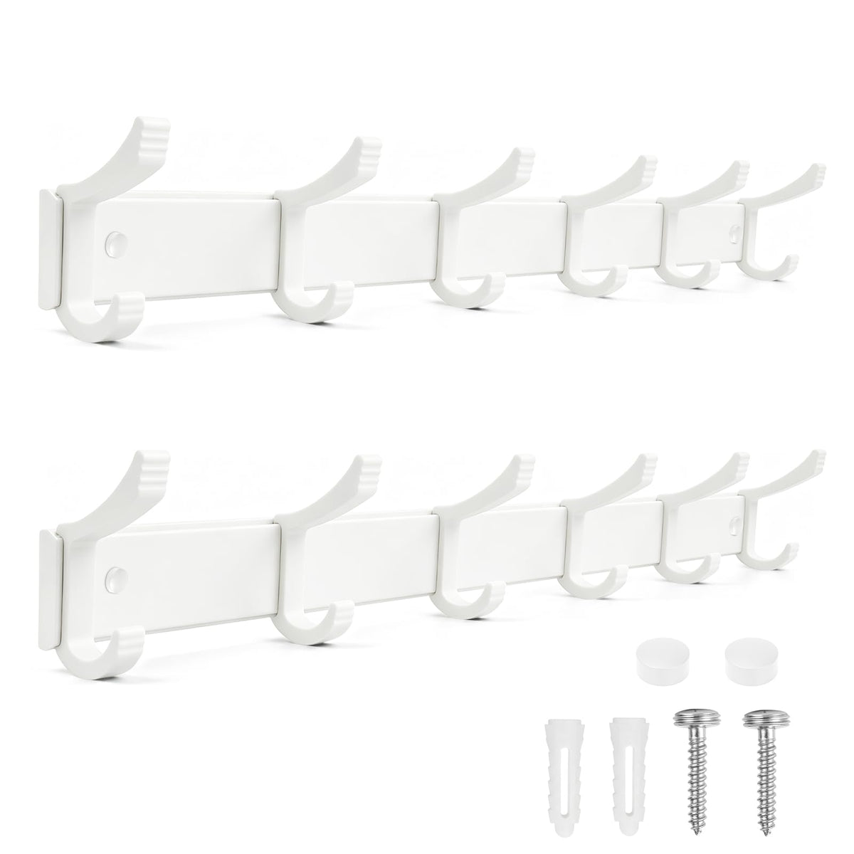 NONETO 2 Pack Coat Hooks Wall Mounted with 6 Movable Coat Rack (White)