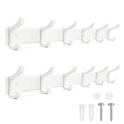 NONETO 2 Pack Coat Hooks Wall Mounted with 6 Movable Coat Rack (White)