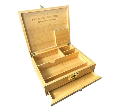 The Dark Diamond Roll Box Premium Smoking Accessories Storage Handcrafted Bamboo Wooden Stash Rolling Box Upgraded (Large - 30X25X10CM)
