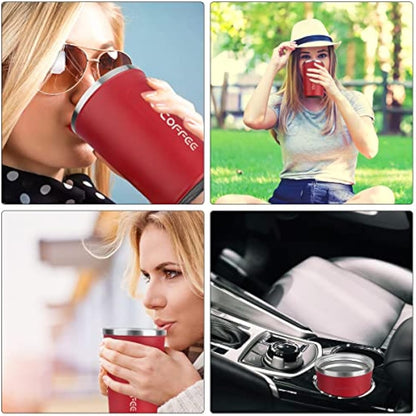 MOMSIV Coffee Cup, 380ml Stainless Steel Coffee Mug with Leak-Proof Lid, Insulated Vacuum Leakproof Travel Mug, Double-Walled Insulated Car Mug for Coffee, Tea Water (Red)
