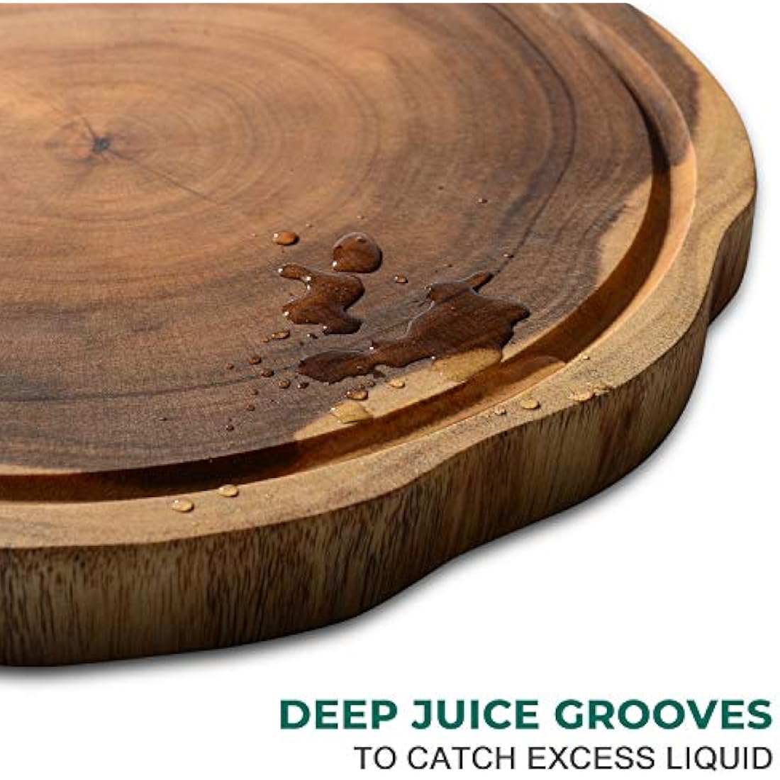 Linoroso Chopping Board Wooden Cutting Boards for Kitchens Round Non-Spliced Acacia Wood with Juice Trough Double-Sided Usable Anti-Slip Cut Resistant Anti-Bacterial - 30cm Diameter
