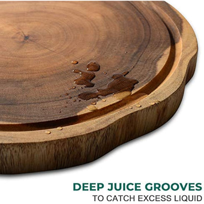 Linoroso Chopping Board Wooden Cutting Boards for Kitchens Round Non-Spliced Acacia Wood with Juice Trough Double-Sided Usable Anti-Slip Cut Resistant Anti-Bacterial - 30cm Diameter