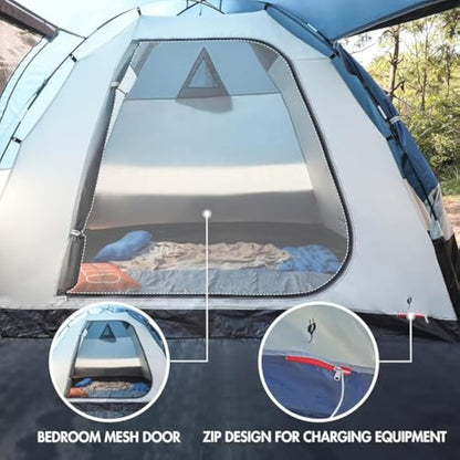 Portal 3-4 Man Tent with Porch 3000mm Waterproof 180cm Tall Standing Height Three-Four Persons Family Camping Tent with Living Area Sewn-in Groundsheet Tub Floor for Festival Bicycle Motorbike