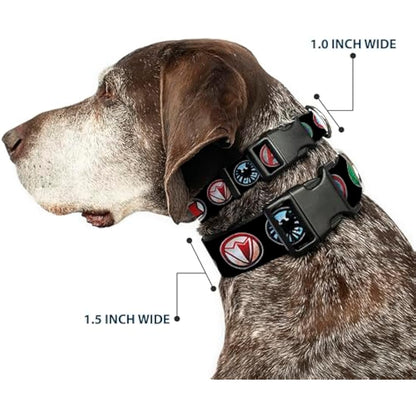Buckle-Down 9Avenger Icons Black/Multi Color Marvel Avengers Plastic Clip Collar, Wide Large/18-32"
