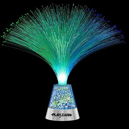 Playlearn Fibre Optic Colour Changing Lamp, Crystal Filled Base - 4 Colours Battery Operated, For Kids, Adults - 13 Inch Mood Novelty Lamp Bedroom or Table Decoration