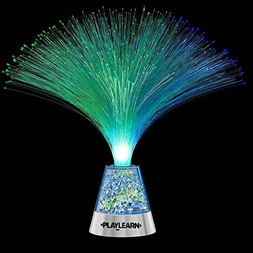 Playlearn Fibre Optic Colour Changing Lamp, Crystal Filled Base - 4 Colours Battery Operated, For Kids, Adults - 13 Inch Mood Novelty Lamp Bedroom or Table Decoration