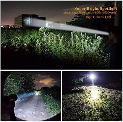 MAYTHANK LED Torch Super Bright Rechargeable Big Capacity10000ma Long Lasting, Powerful High Powered Spotlight Flashlight Long Range 800 Yards, Handheld Searchlight Waterproof (No Side Lantern)