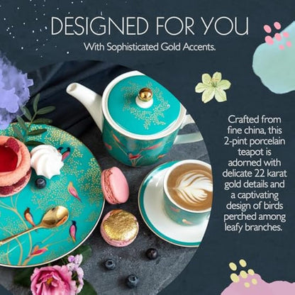 Sara Miller for Portmeirion Chelsea Teapot, Ceramic, Green, 290 x 175 x 150 cm